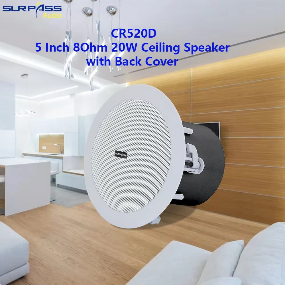 Home Theater Sound System 5 Inch 8 Ohm 20W Ceiling Speaker Moisture-Proof in Wall Ceiling Speaker ABS Material with Back Cover