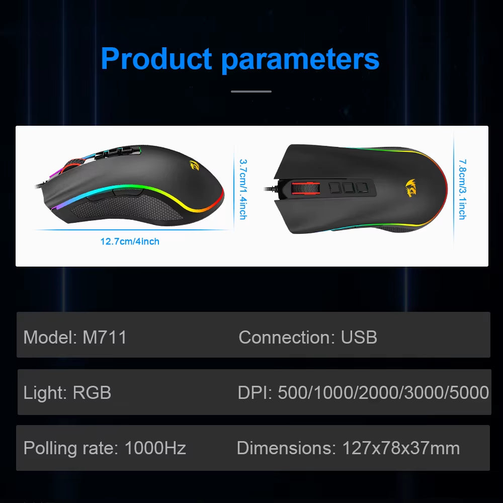 COBRA M711 RGB USB Wired Gaming Mouse 12400 DPI 9 Buttons Mice Programmable Ergonomic for Computer PC Laptop Gamer