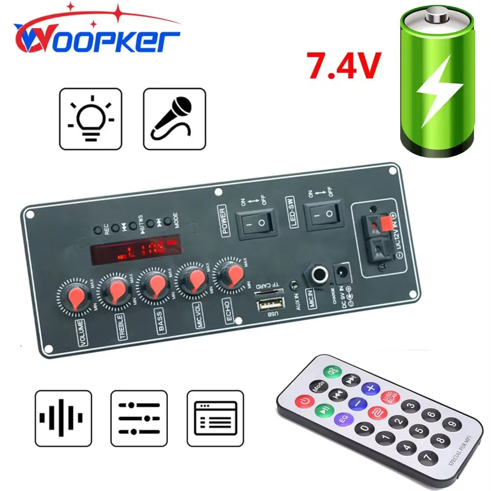 7.4V 12V Amplifier Board Square Dance 30W MP3 Amp Support Bluetooth AUX U-Disk 5-8Inch Speaker Home Theater DIY