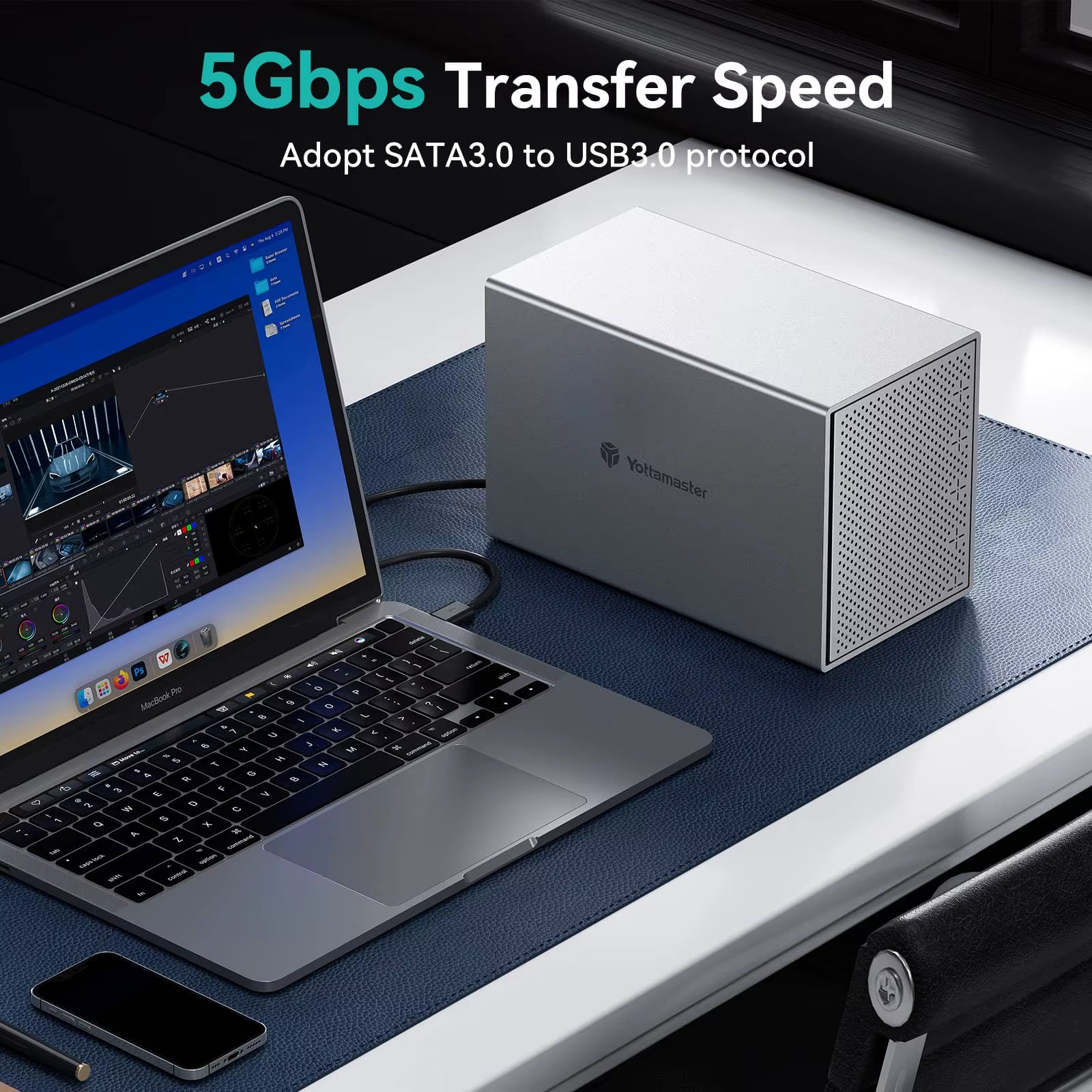 5 Bay 2.5"/3.5" SATA HDD Enclosure 6Gbps USB C HDD/SSD Enclosure up to 16TB*5 RAID Direct Attached Storage Enclosure