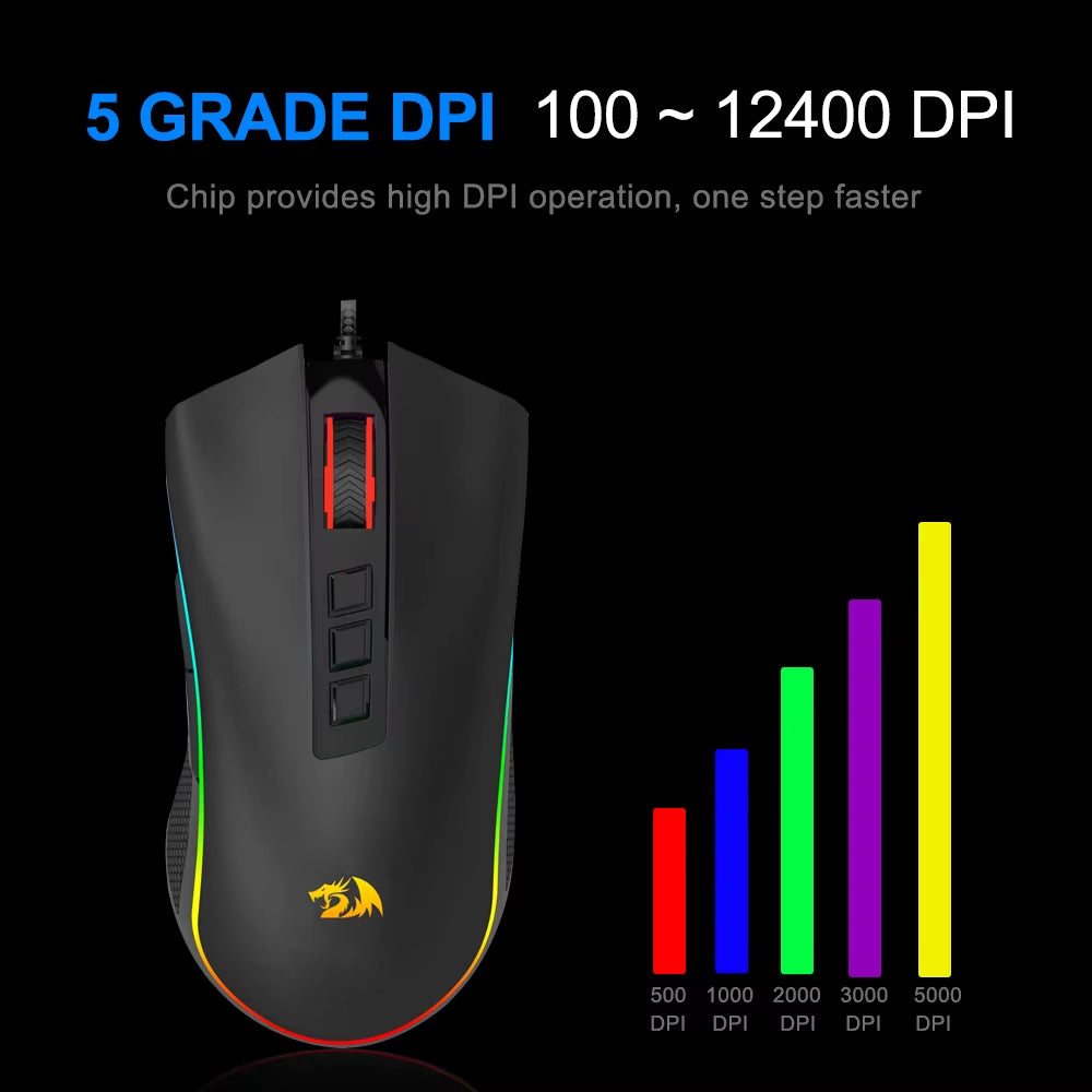 COBRA M711 RGB USB Wired Gaming Mouse 12400 DPI 9 Buttons Mice Programmable Ergonomic for Computer PC Laptop Gamer