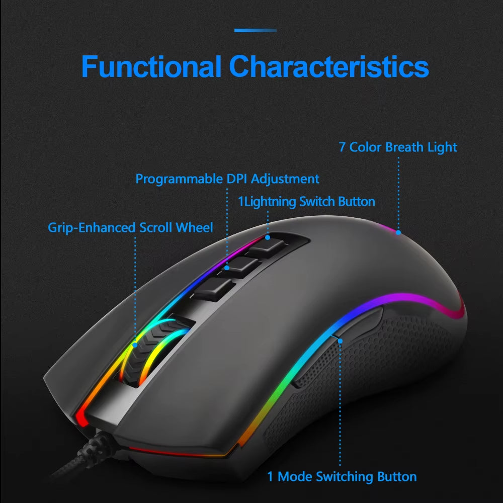 COBRA M711 RGB USB Wired Gaming Mouse 12400 DPI 9 Buttons Mice Programmable Ergonomic for Computer PC Laptop Gamer