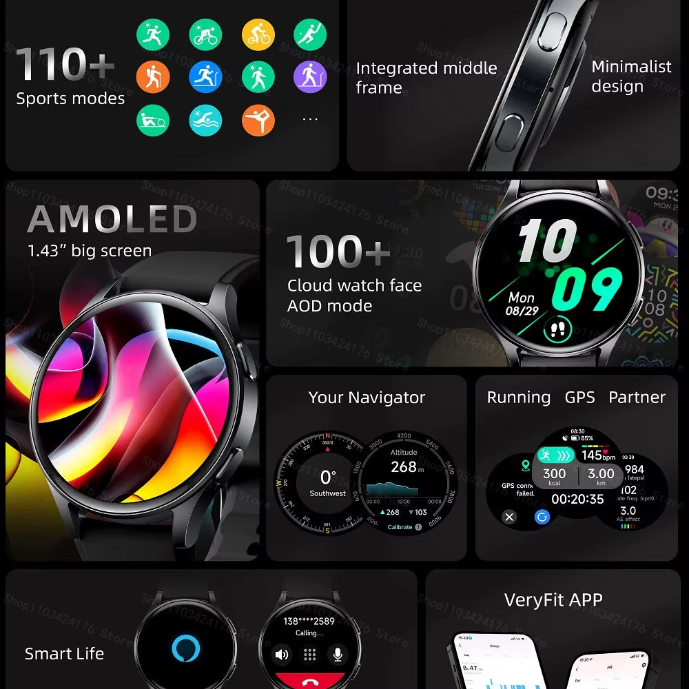 AMOLED Sports Watch GTX03 GTX05 Alexa GPS for Men Women'S Barometer Compass Waterproof IP68 Swimming Bluetooth Smartwatch 2024