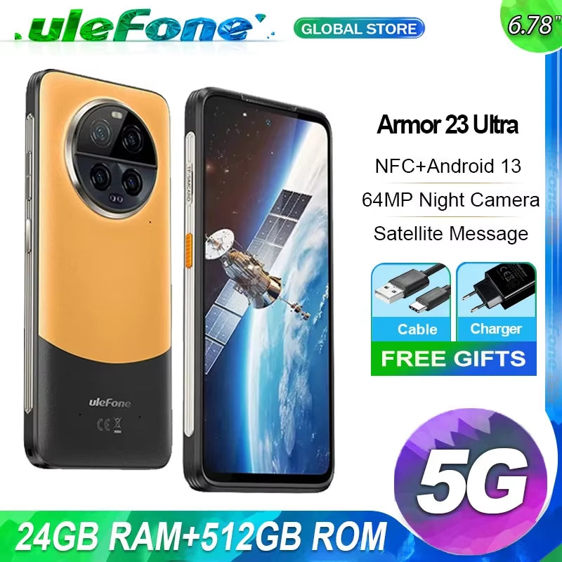 Armor 23 Ultra 24GB 512GB Rugged Android 13 64MP Night Camera 6.78Inch 120W Mediatek 5G Satellite Message Global Version