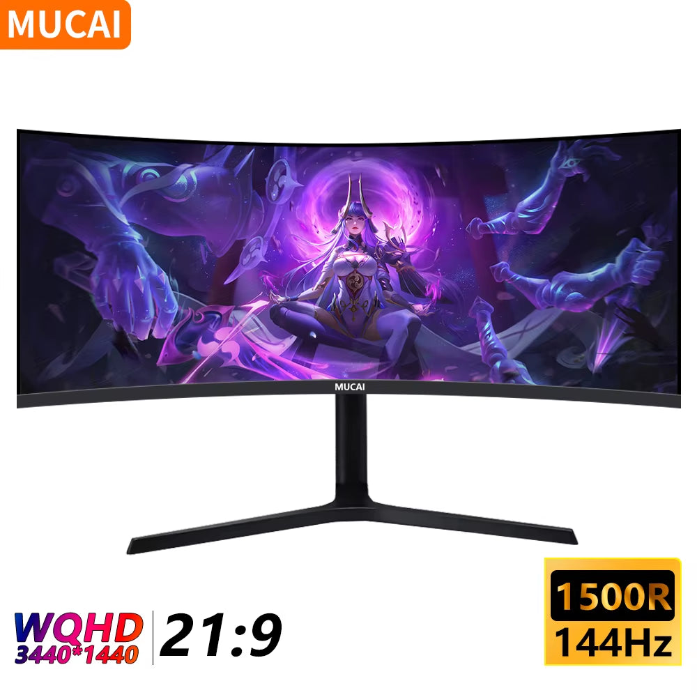 34 Inch 144Hz Monitors MVA Curved Screen WQHD Desktop Wide Display 21:9 LED Gaming Computer Screen 1500R Curved DP/3440*1440