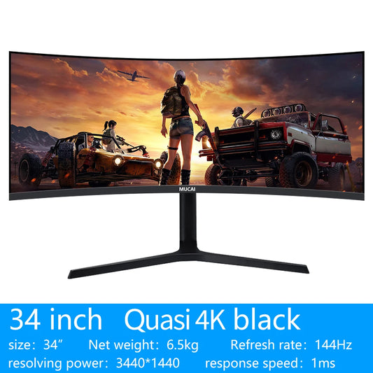 34 Inch 144Hz Monitors MVA Curved Screen WQHD Desktop Wide Display 21:9 LED Gaming Computer Screen 1500R Curved DP/3440*1440