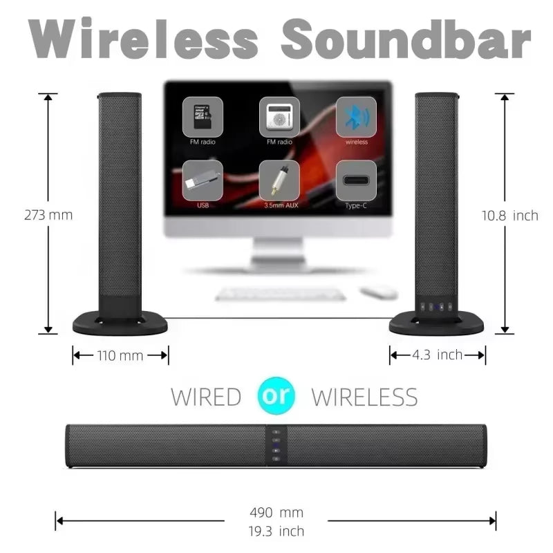 BS-36 40W TV/PC Soundbar Stereo Echo Wall Portable Wireless Bluetooth Speaker Separable Dual Use Home Theater with FM Radio TWS