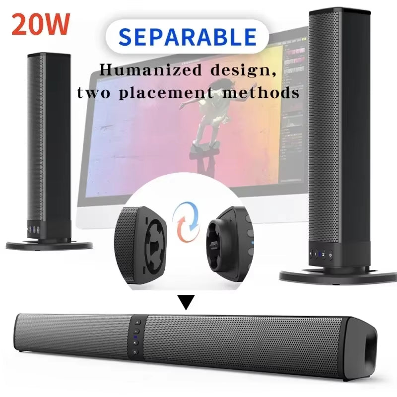 BS-36 40W TV/PC Soundbar Stereo Echo Wall Portable Wireless Bluetooth Speaker Separable Dual Use Home Theater with FM Radio TWS