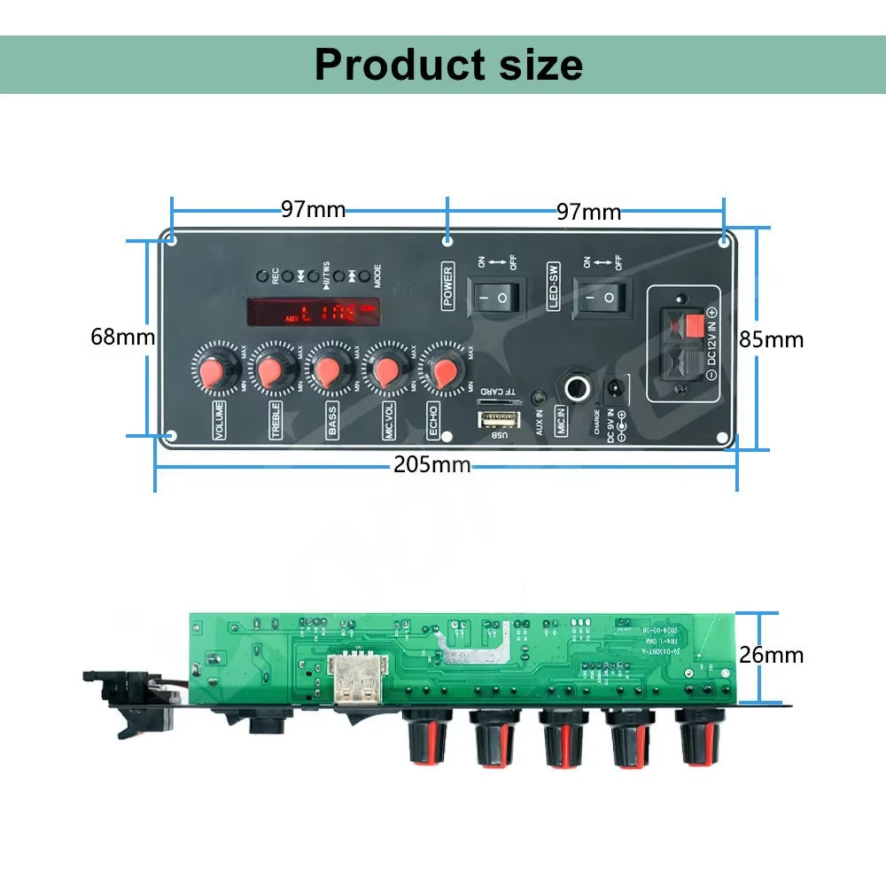 7.4V 12V Amplifier Board Square Dance 30W MP3 Amp Support Bluetooth AUX U-Disk 5-8Inch Speaker Home Theater DIY