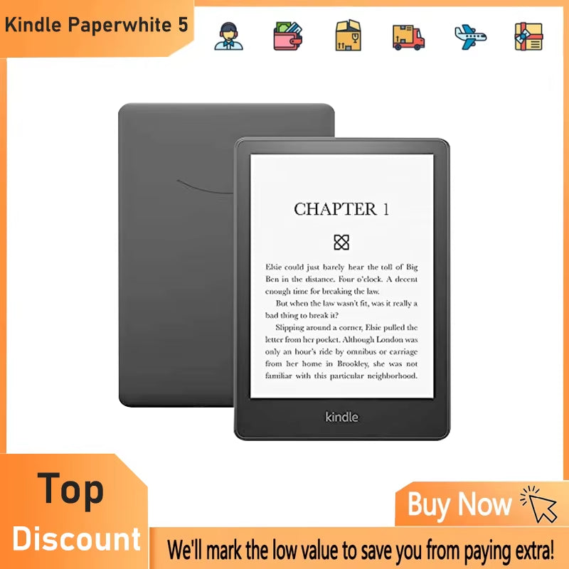 New Kindle Paperwhite 5 E-Reader Now with 6.8" Display and Adjustable Warm Light 8GB 16GB- Ad-Supported Ebook Reader