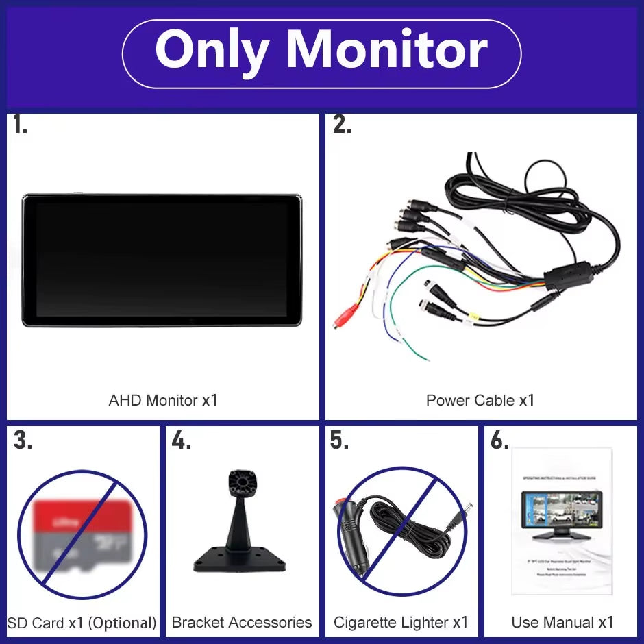 10.36 Inch Screen Car/Rv/Bus/Truck AHD Monitor System 1080P Vehicle 4 Channel Camera Night Vision Reversing Parking Recorder