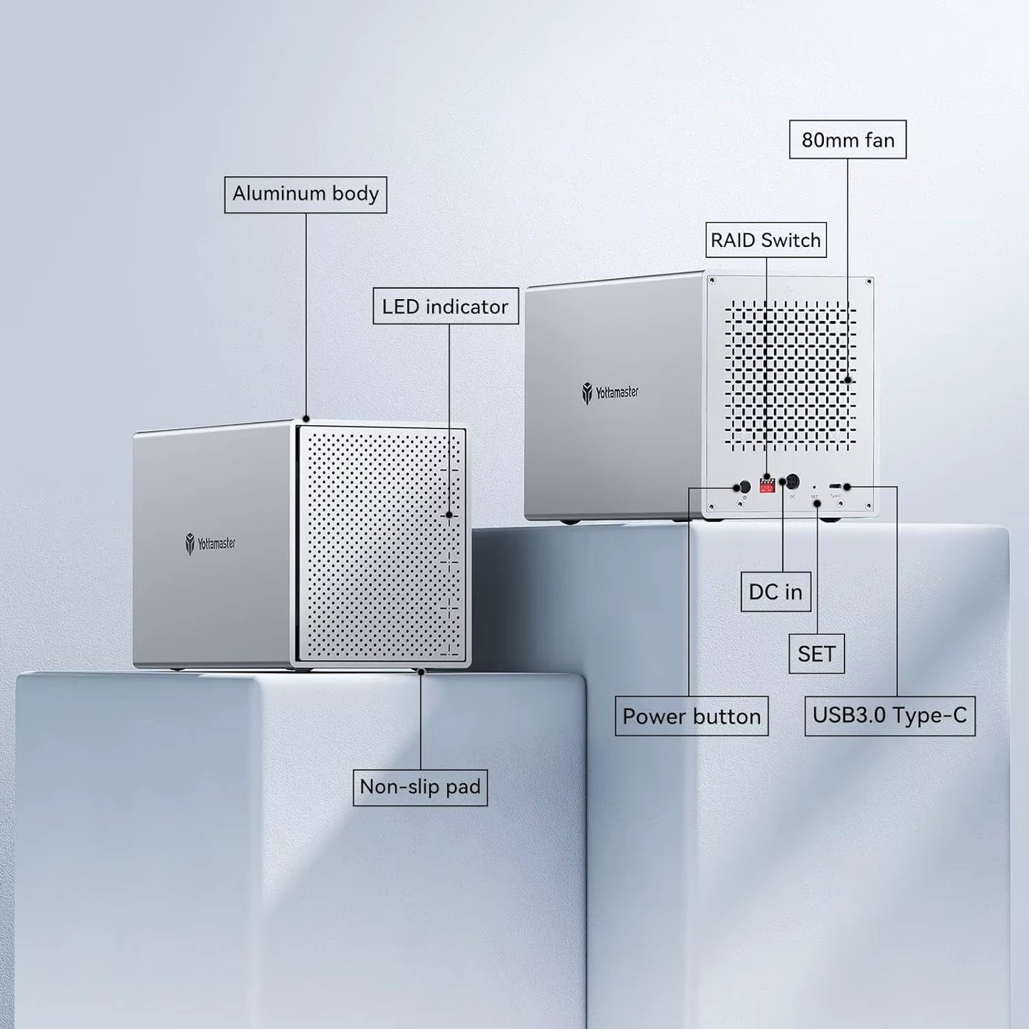 5 Bay 2.5"/3.5" SATA HDD Enclosure 6Gbps USB C HDD/SSD Enclosure up to 16TB*5 RAID Direct Attached Storage Enclosure