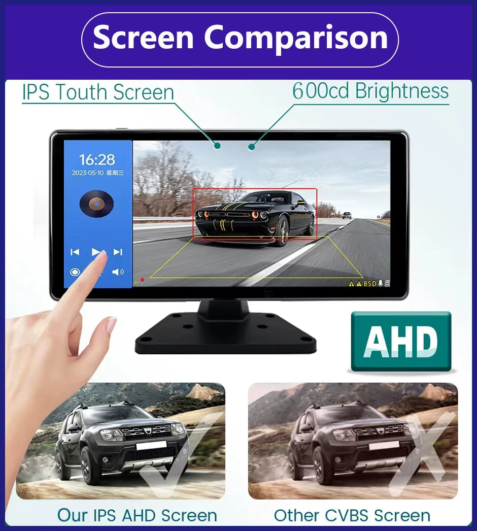 10.36 Inch Screen Car/Rv/Bus/Truck AHD Monitor System 1080P Vehicle 4 Channel Camera Night Vision Reversing Parking Recorder